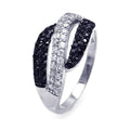 Silver 925 Rhodium and Black Rhodium Plated Black and Clear CZ Wave Ring - STR00676