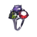 Silver 925 Dark Rhodium Plated Green Purple Red Clear CZ Ring - STR00678