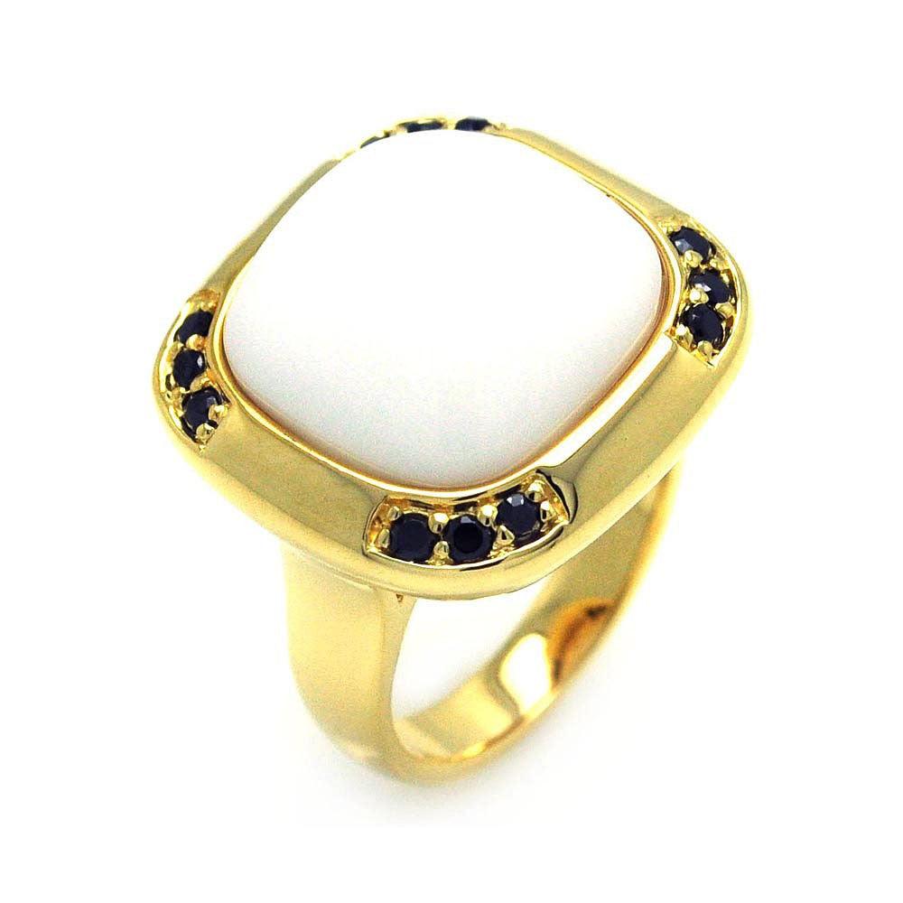 Silver 925 Gold Plated White Center Stone Black CZ Ring - STR00683