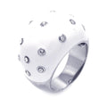 Silver 925 Rhodium Plated White Enamel CZ Dotted Dome Ring - STR00688