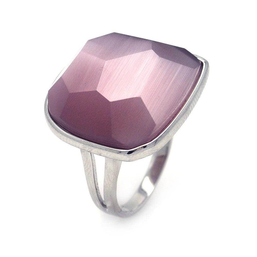 Silver 925 Rhodium Plated Square Purple CZ Ring - STR00689