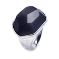 Silver 925 Rhodium Plated Multi Faceted Black Cat's Eye CZ Ring - STR00692