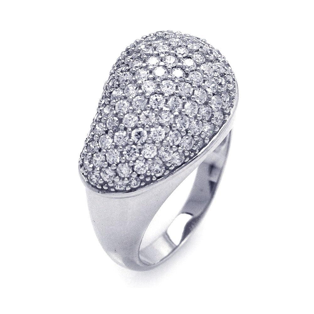 Silver 925 Rhodium Plated Pave Set Clear CZ Dome Ring - STR00694