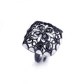 Silver 925 Black Rhodium Plated Clear CZ Flower Ring - STR00700