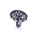 Silver 925 Black Rhodium Plated Clear CZ Oval Flower Ring - STR00701