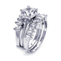 Silver 925 Black Rhodium Plated Black Center Clear Baguette Marquise CZ Ring - STR00757