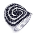 Silver 925 Rhodium and Black Rhodium Plated Black and Clear CZ Cigar Band Spiral Ring - STR00819