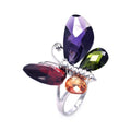 Silver 925 Rhodium Plated Multi Colored CZ Butterfly Ring - STR00822