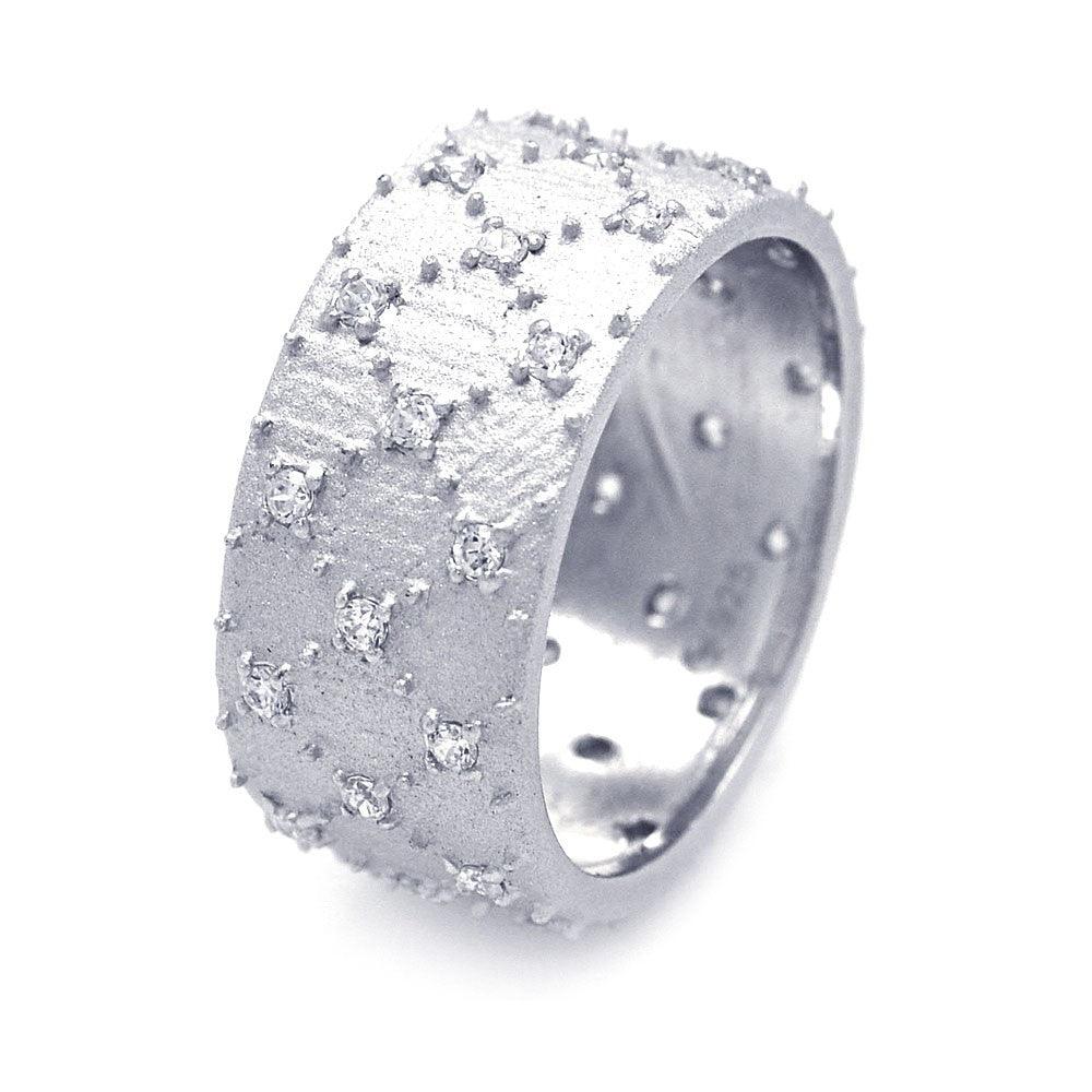Silver 925 Rhodium Plated Matte Finish CZ Eternity Ring - STR00827