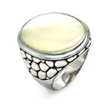 Silver 925 Oxidized Rhodium Plated White Mother of Pearl Stone Cigar Band Ring - STR00848