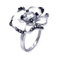 Silver 925 Rhodium and Black Rhodium Plated CZ Flower Ring - STR00854