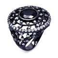 Silver 925 Black Rhodium Plated Black Center and Clear CZ Round Ring - STR00863