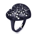 Silver 925 Black Rhodium Plated Matte Finish Clear CZ Heart Ring - STR00865