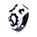 Silver 925 Black Rhodium Plated White Enamel Paisley Black CZ Dome Ring - STR00872