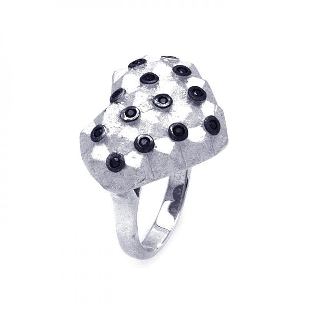 Silver 925 Rhodium and Black Rhodium Plated Matte Finish Black CZ Dotted Heart Ring - STR00876
