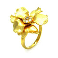 Silver 925 Gold Plated Matte Finish Clear CZ Flower Ring - STR00881