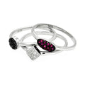 Silver 925 Rhodium and Black Rhodium Plated Clear Black Purple Pave Set CZ Ring Set - STR00899