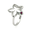Silver 925 Rhodium Plated Small Red CZ Open Flower Ring - STR00902