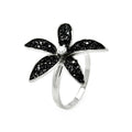 Silver 925 Black and Silver Rhodium Plated Small Round CZ Flower Ring - STR00904