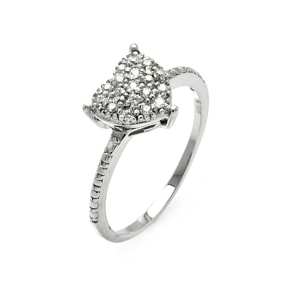 Silver 925 Rhodium Plated Small Round Clear CZ Heart Ring - STR00912