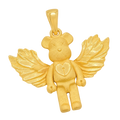 Solid gold Bear Figure with Angel Wings Pendant, feathered wings and a keyhole heart