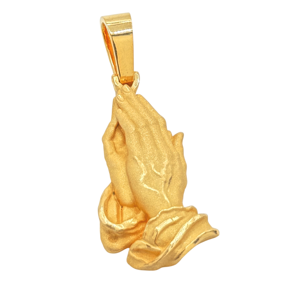 Solid gold Study of the Hands of an Apostle Pendant, praying hands sculpted in the round